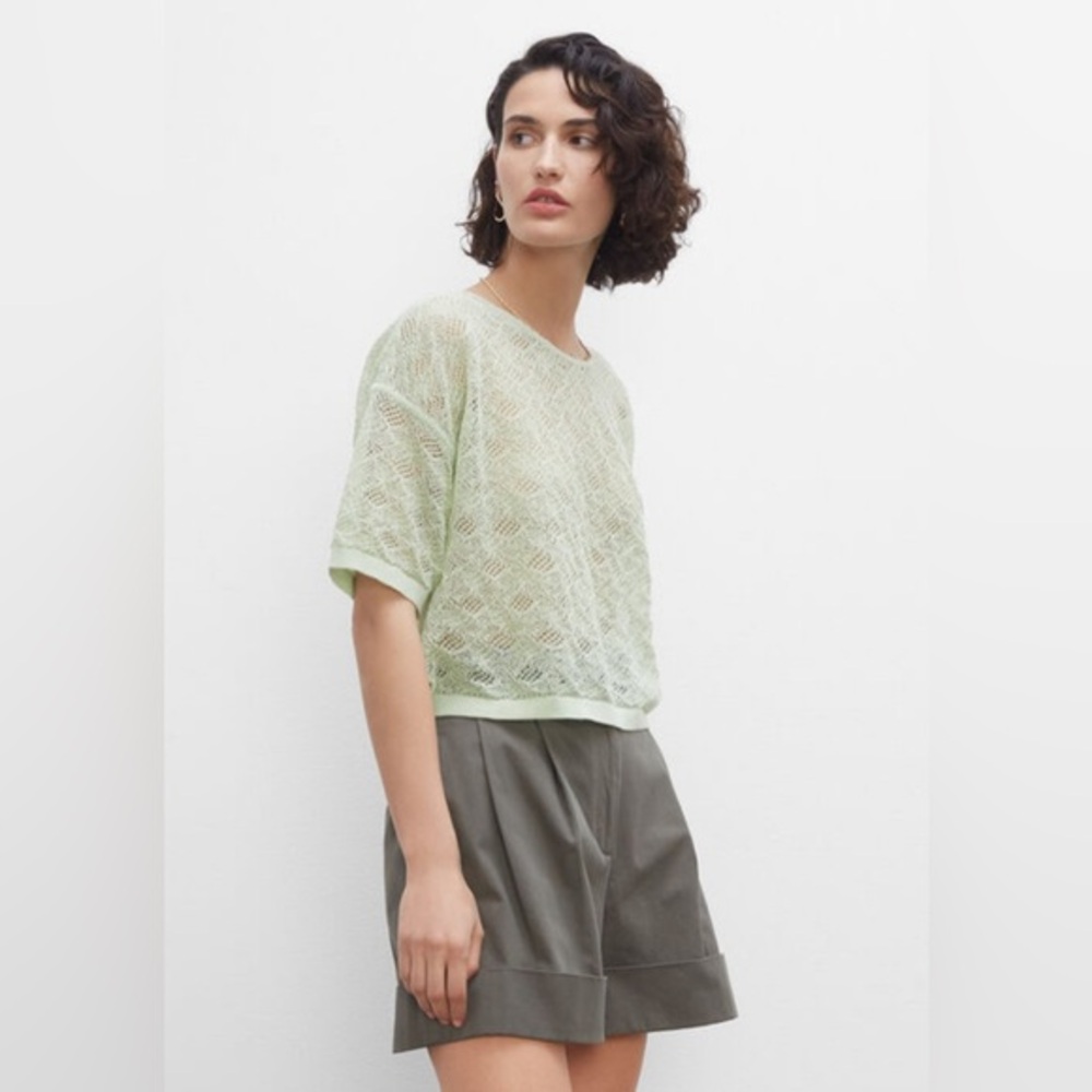 Club Monaco Lace Stitch Tee Light Green S